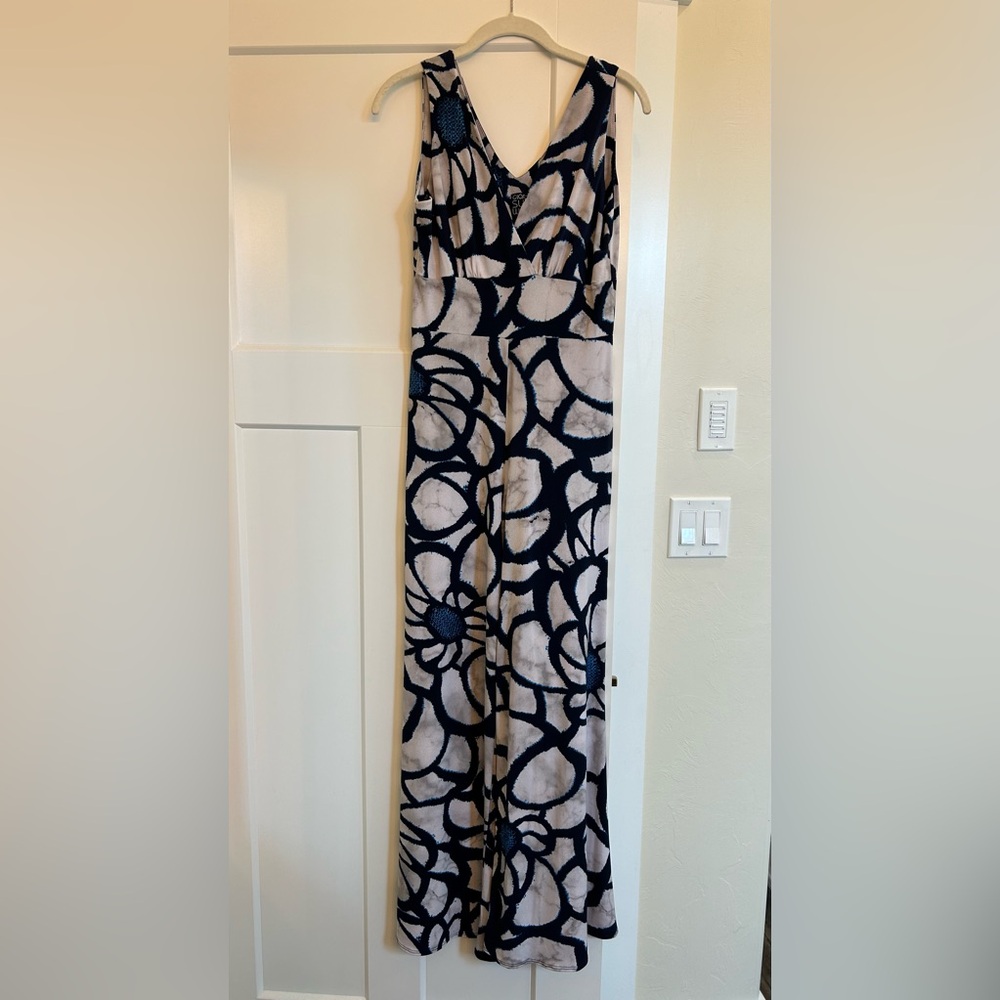 Clara Sun Woo blue floral jumpsuit, soft, stretchy material, low cut